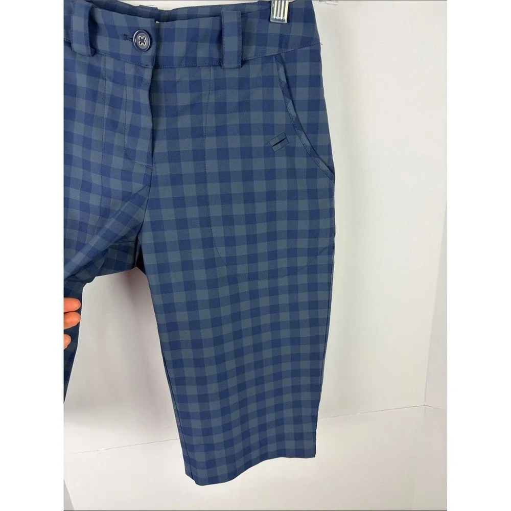 Nike Golf Tour Performance Dri-FIT Blue Check Plaid Golf Bermuda Shorts Womens 0